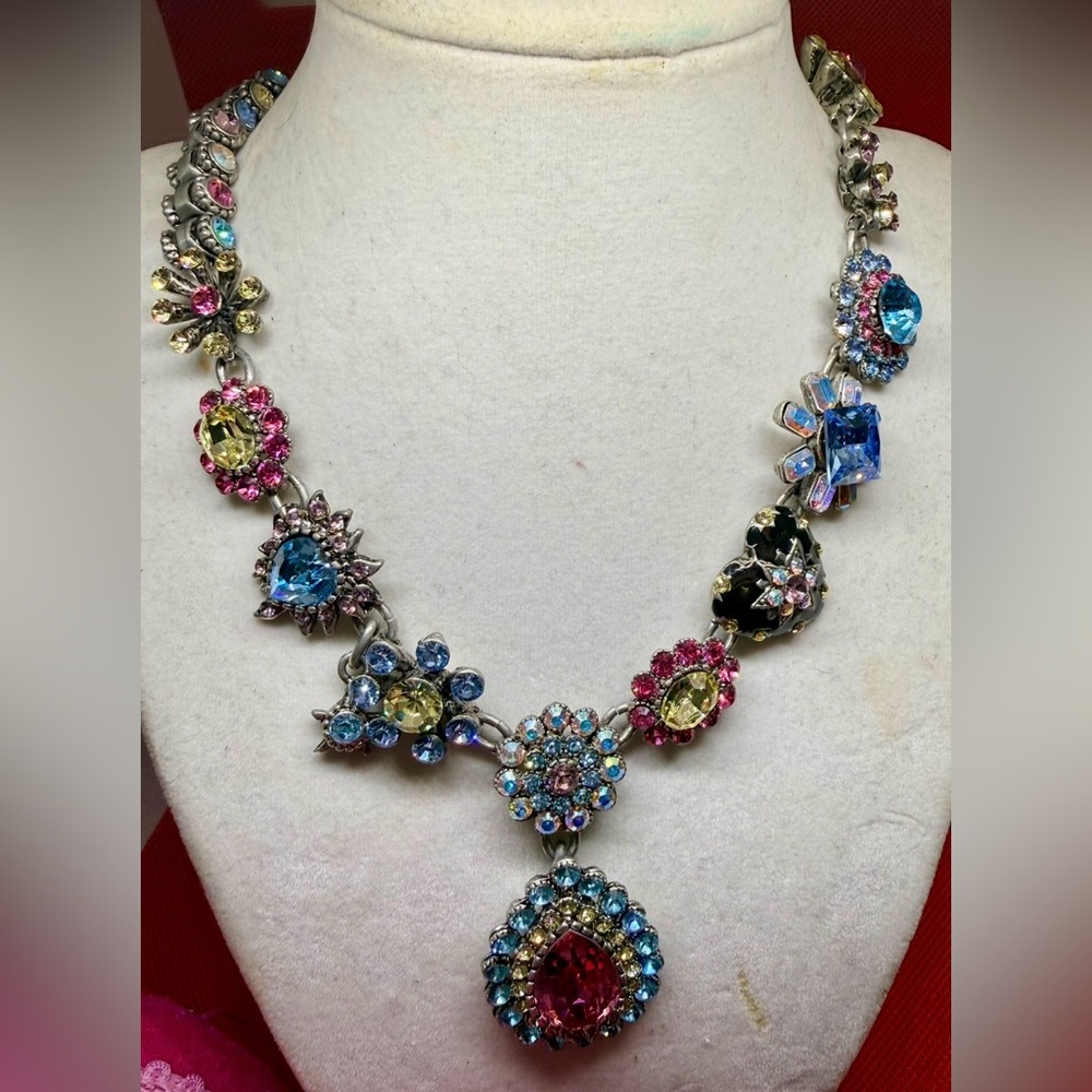 Multicolor Crystal Floral Statement Necklace - Women Jewelry